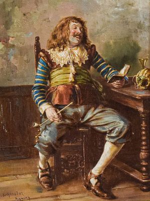 Albert Friedrich Schroder Oil on Canvas Cavalier. Albert Friedrich Schroder (German, 1854-1939).