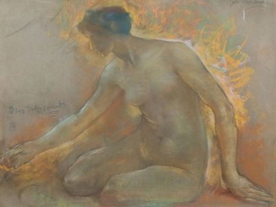 Louis Mathieu Verdilhan Pastel Seated Nude. Louis Mathieu Verdilhan (French, 1875-1928). Pastel