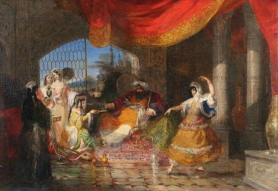 Orientalist Oil on Canvas Genre Scene. Oil on canvas, Orientalist genre scene. Unsigned. Plaza