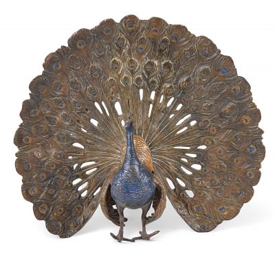 Bergmann Style Cold Painted Vienna Bronze Peacock. In the style of Franz Bergman (Austrian