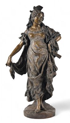 Vanancio Vallmitjana Patinated Bronze Maja. Venancio Vallmitjana y Barbany (Spanish, 1830-1919).