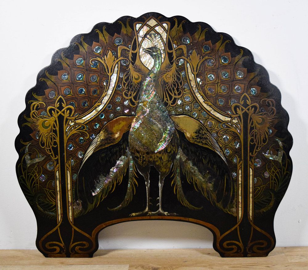 Lot 154: Carved And Inlaid Peacock Fire Screen