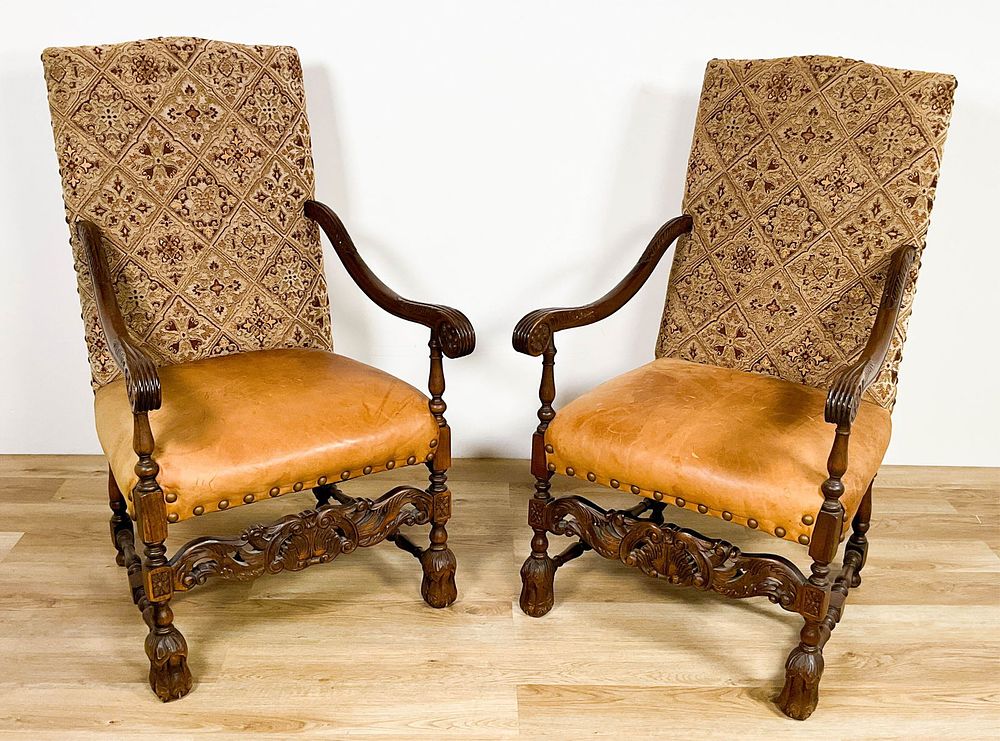 Lot 168: Pair Louis XIV Style Armchairs