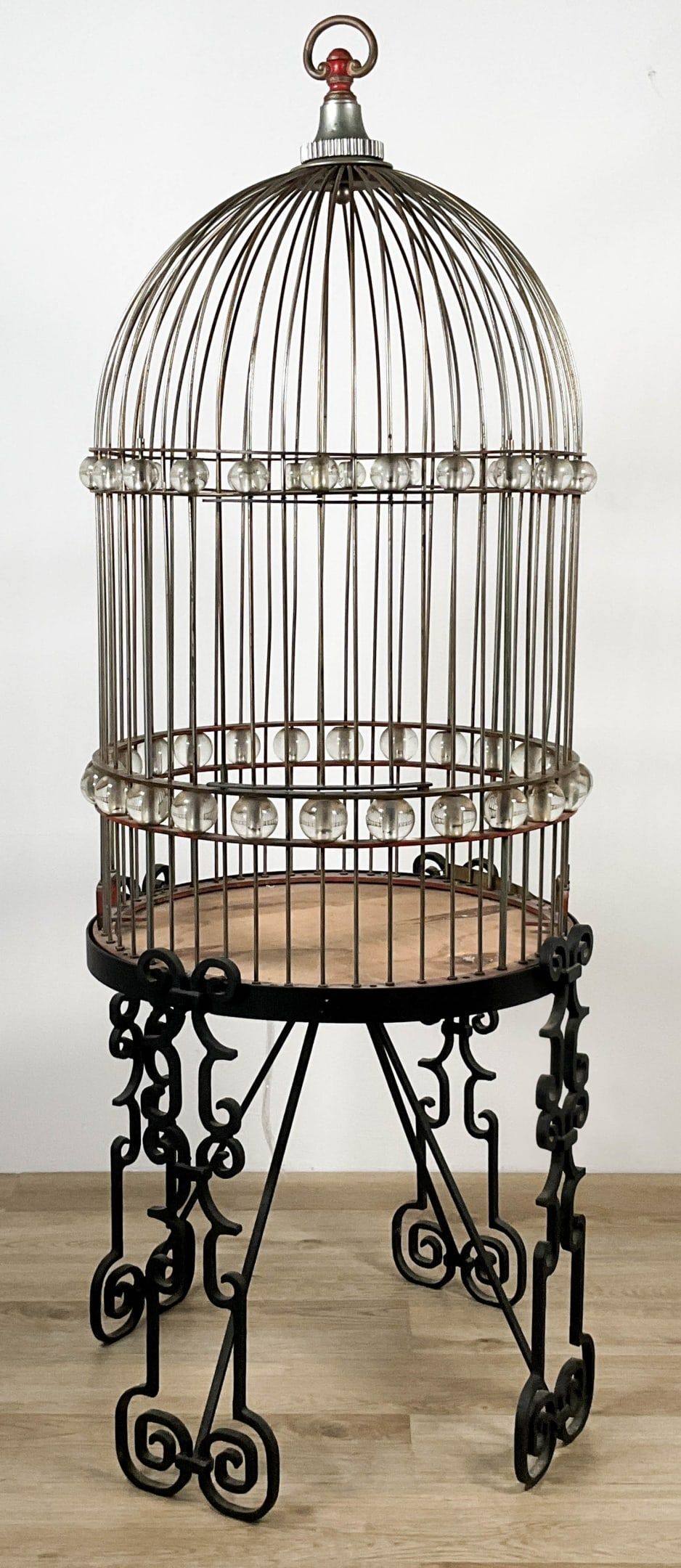 Lot 173: Antique Metal And Glass Bird Cage On Stand