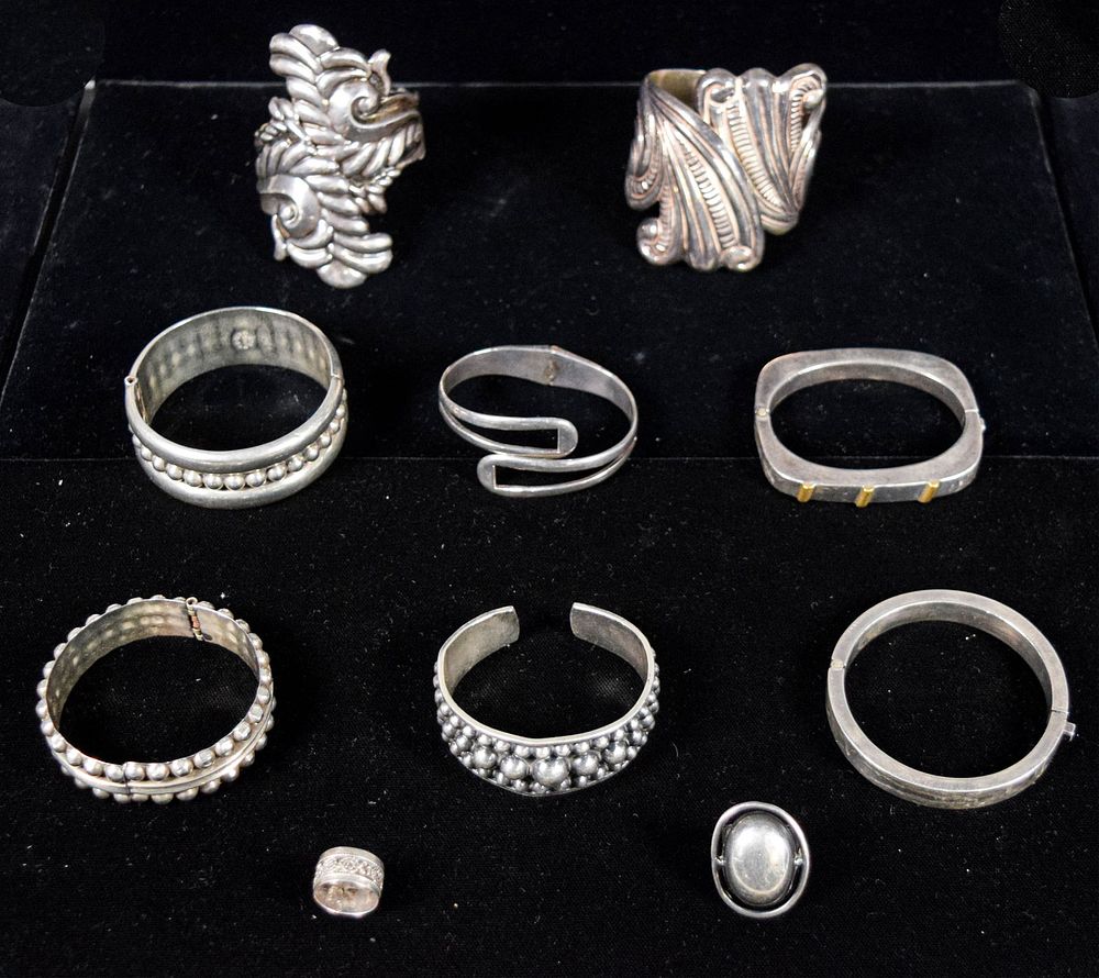 Lot 191: Taxco Mexico Sterling Silver Bracelets And Rings