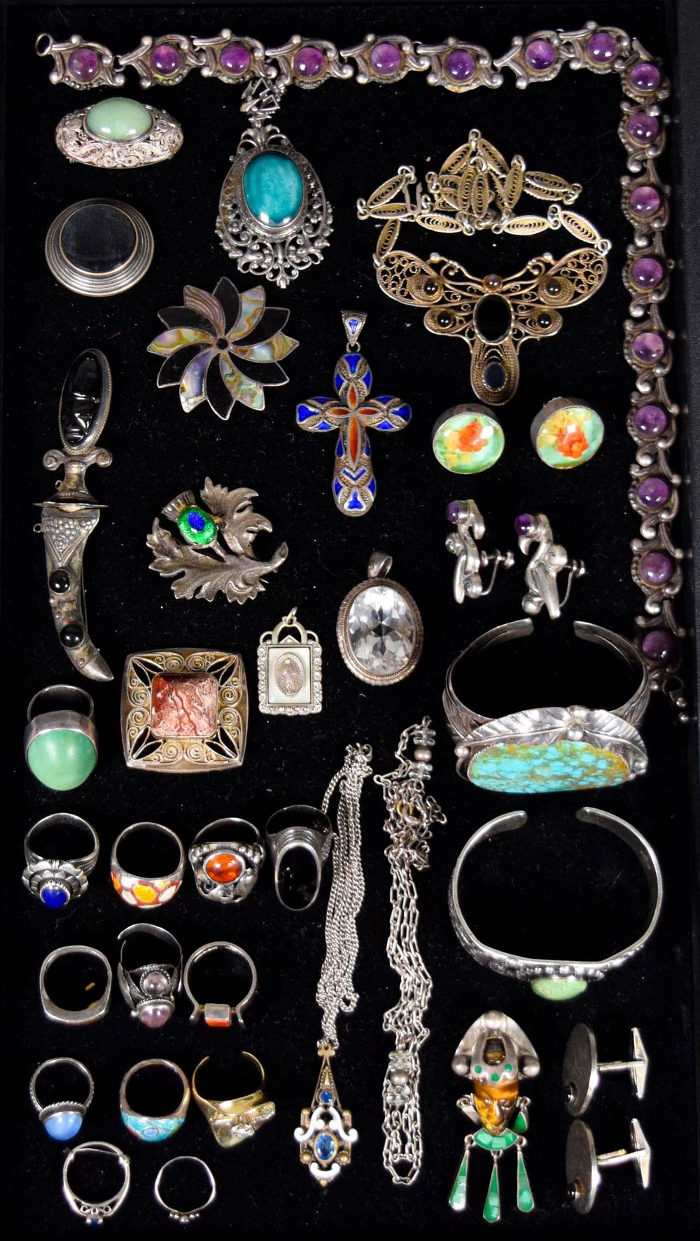 Lot 192: Sterling Silver Jewelry With Stones And Enamel