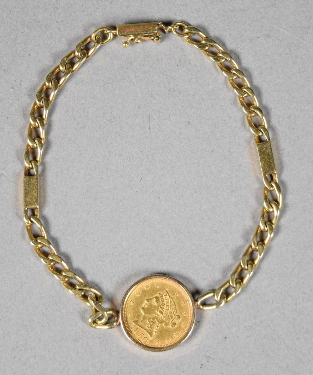 Lot 203: 1850 US Gold Coin Mounted In 14 Karat Bracelet