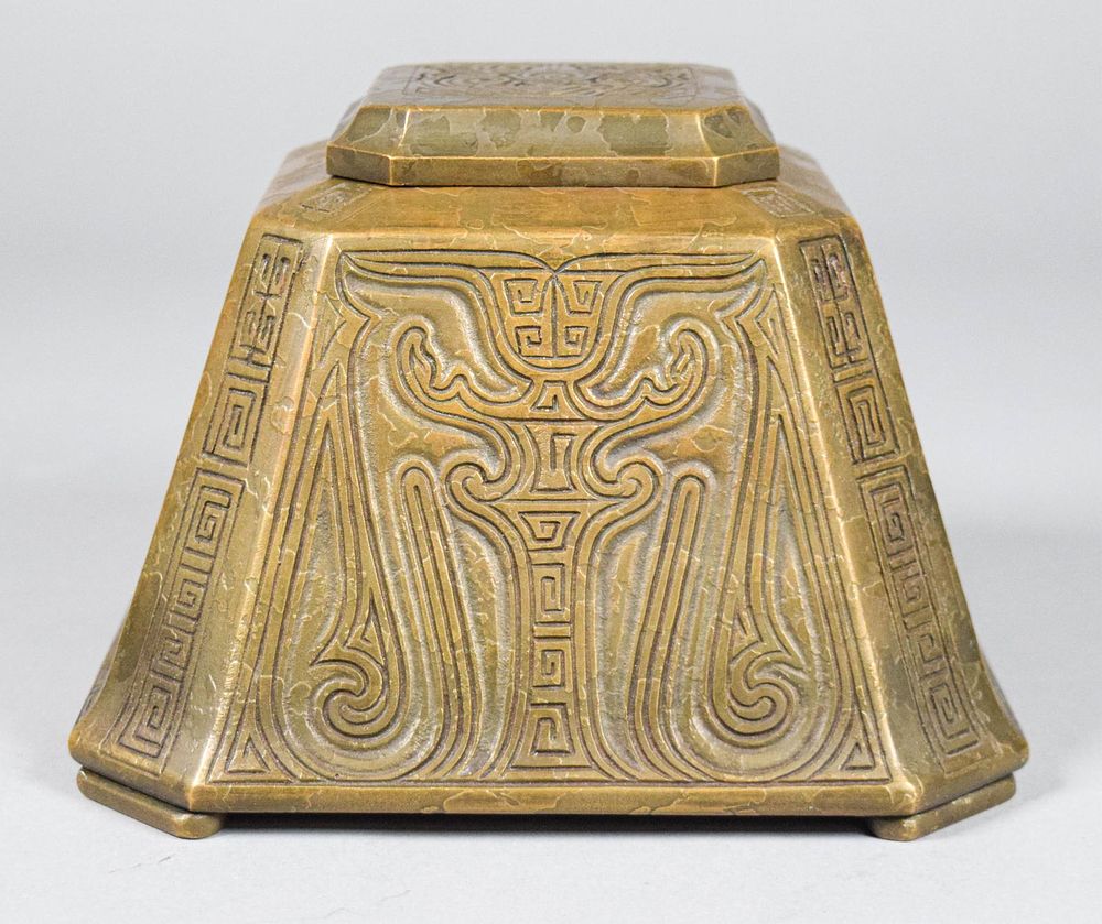Lot 219: Tiffany Studios Gilt Bronze Chinese Master Inkwell