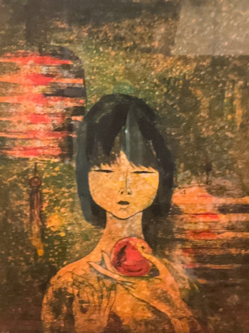 Lot 199: Hoi Lebadang Serigraph on Paper, Girl with Flower