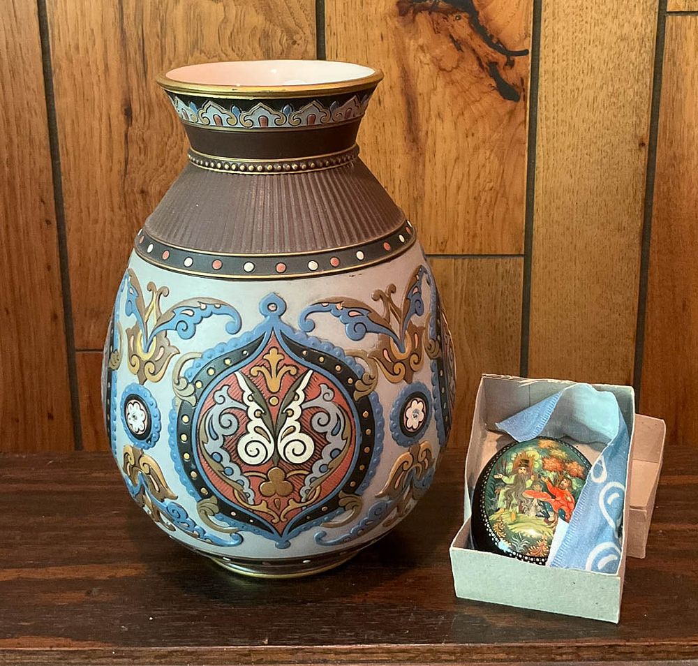 Lot 202: Mettlach Vase And Russian Lacquered Box
