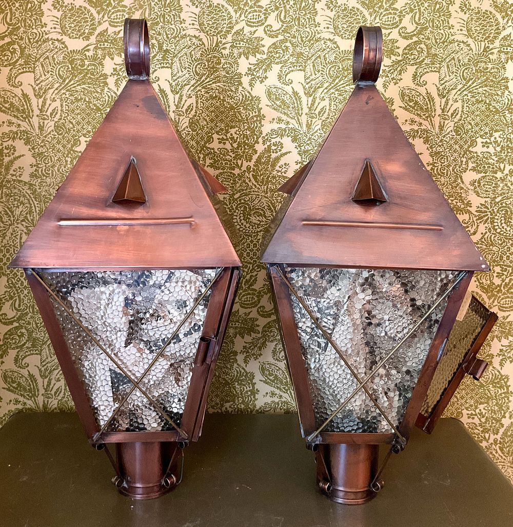 Lot 240: Pair of Arts & Crafts Electric Post Lanterns