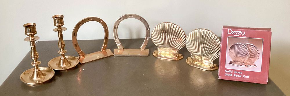 Lot 283: 6 Brass Candle Holders Bookends