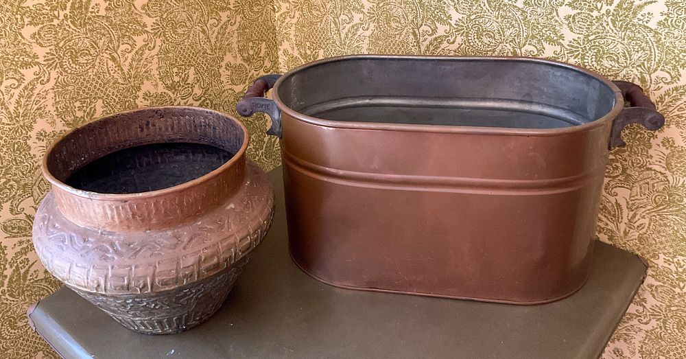Lot 291: Brass Planter and Copper Utility Storage Basket
