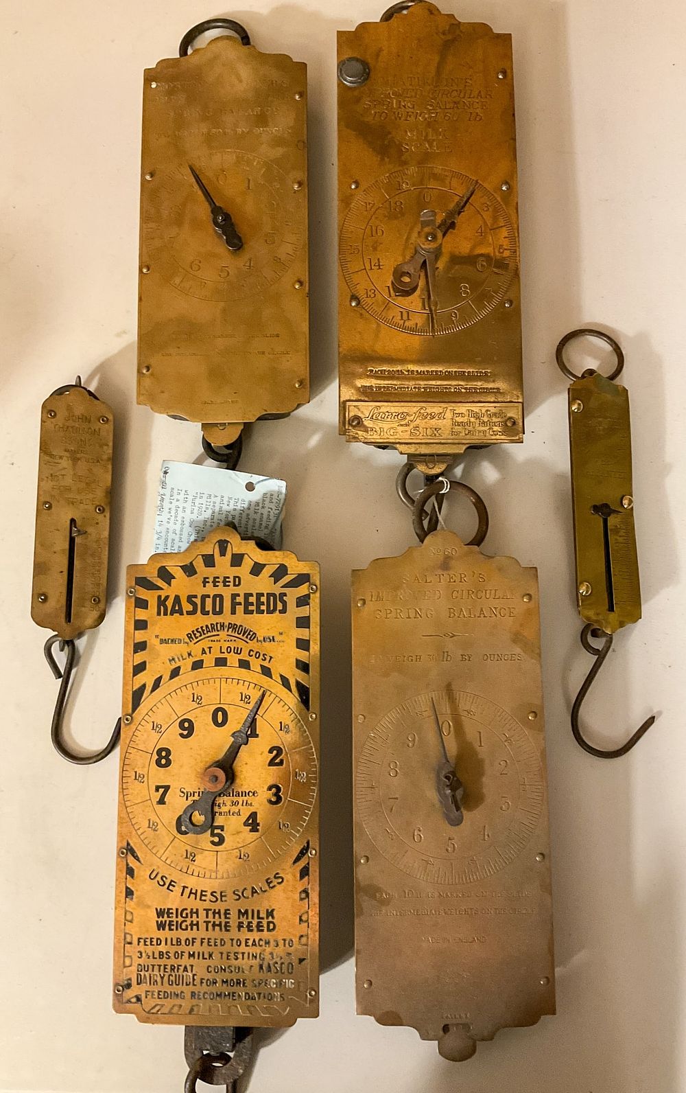 Lot 296: 6 Brass Spring Scales Salter's Kasco Chatiillion