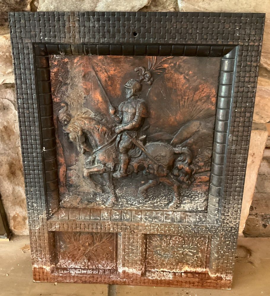 Lot 299: Copper Fireback Fire Back Man on Horse