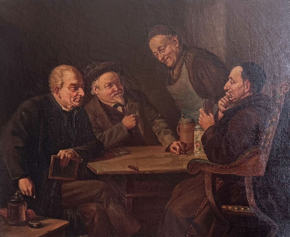 Lot 300: 19th Century Oil on Canvas Men Playing Cards