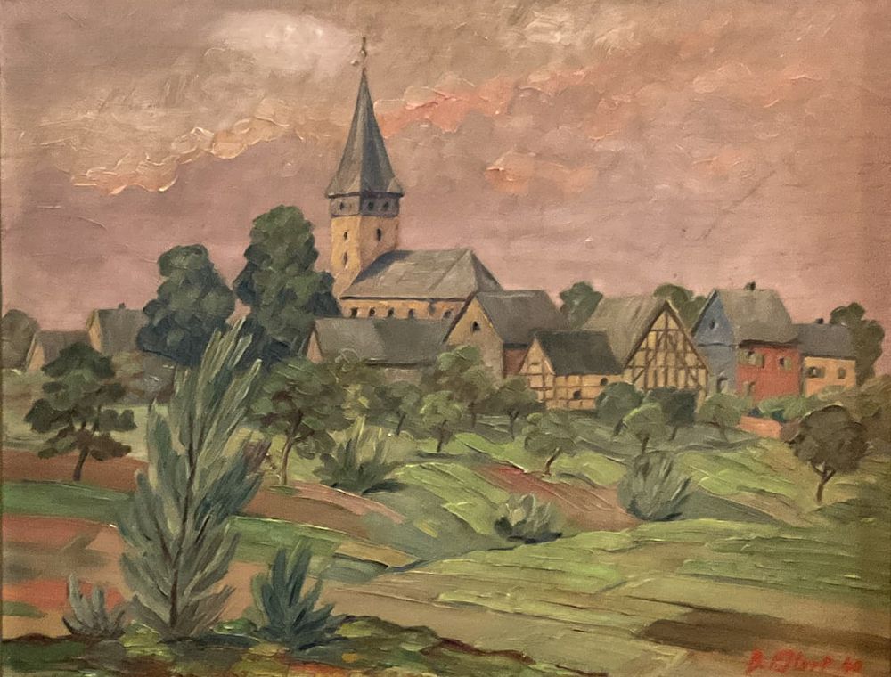 Lot 310: B Eilart, Oil on Board of Village