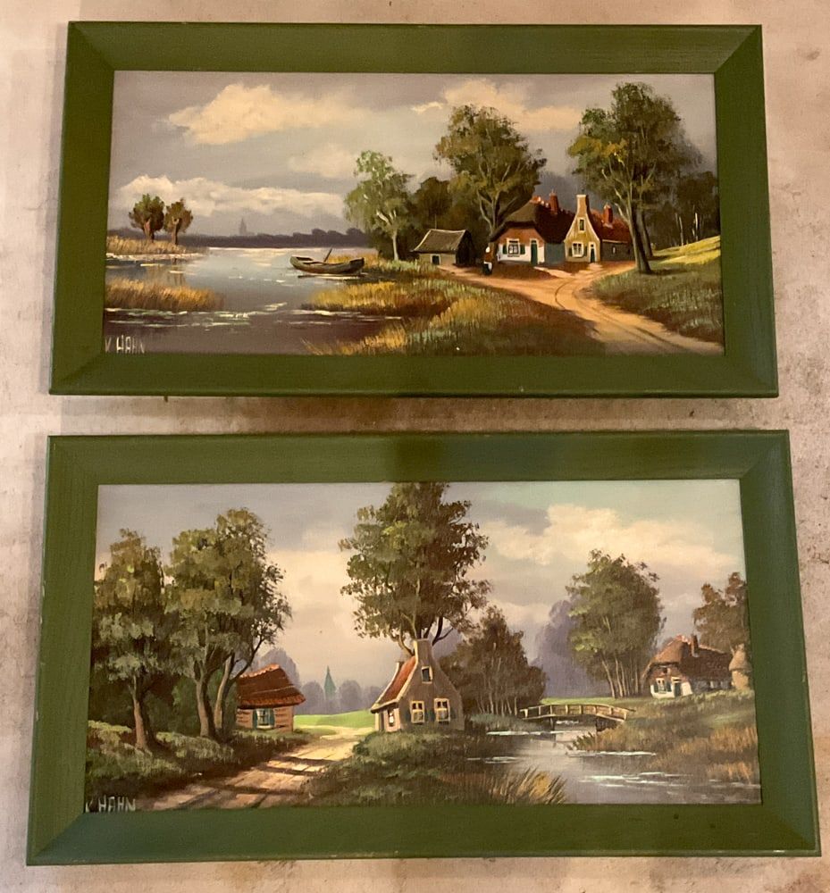 Lot 312: Pair of M Kahn, Oil on Canvas, Village Scene