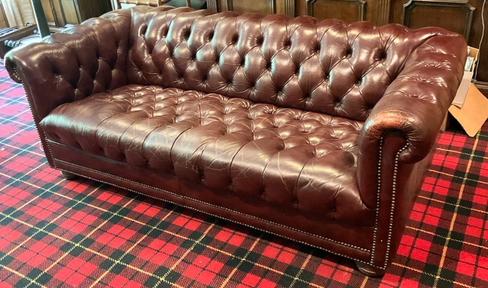Lot 320: Burgundy Chesterfield Sofa