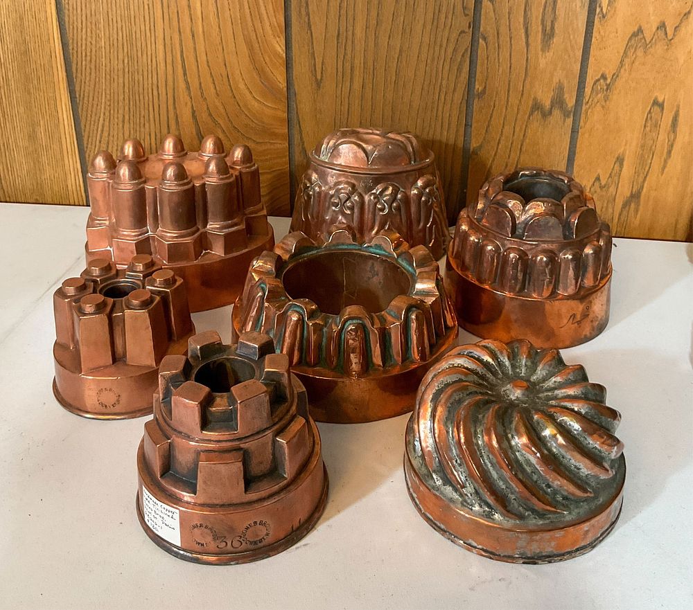 Lot 328: 7 Handmade Tin-Lined Copper Molds Hallmarked
