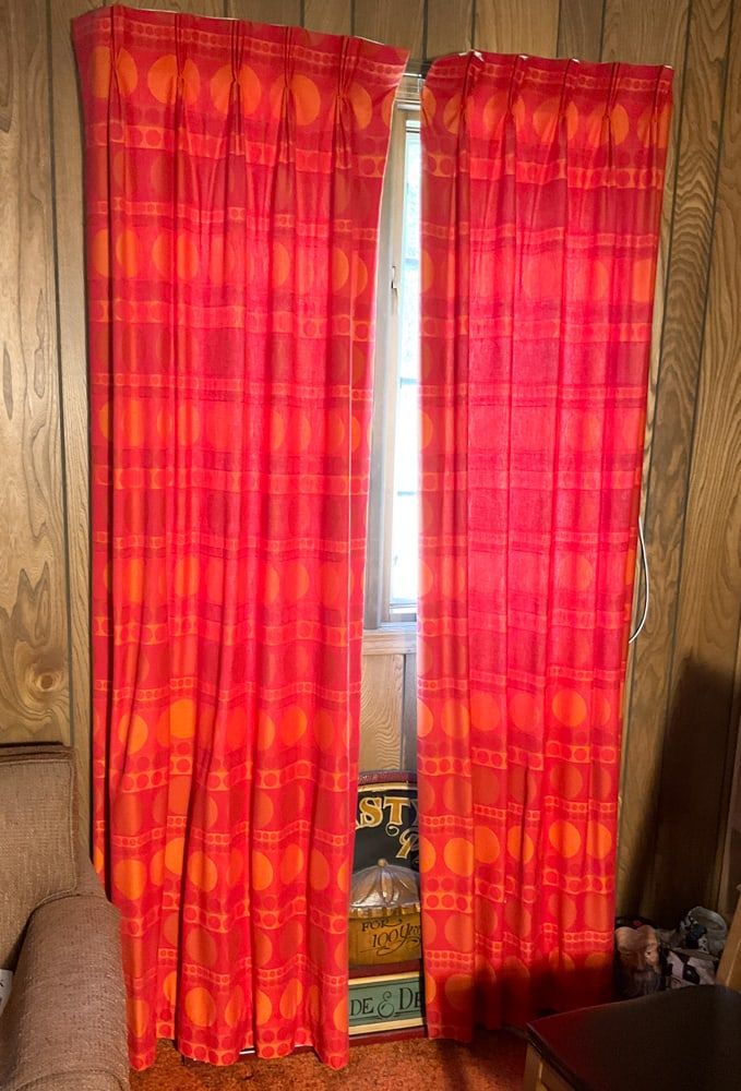 Lot 334: MCM Mid Century Modern Curtain Panels Orange Red