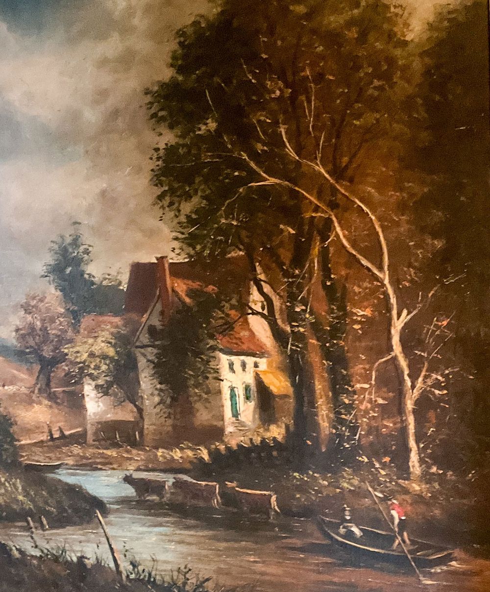 Lot 348: L Saelans Oil on Canvas, Cows in Stream