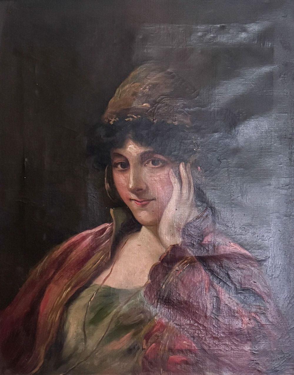Lot 393: Oil on Canvas Portrait Of A Woman