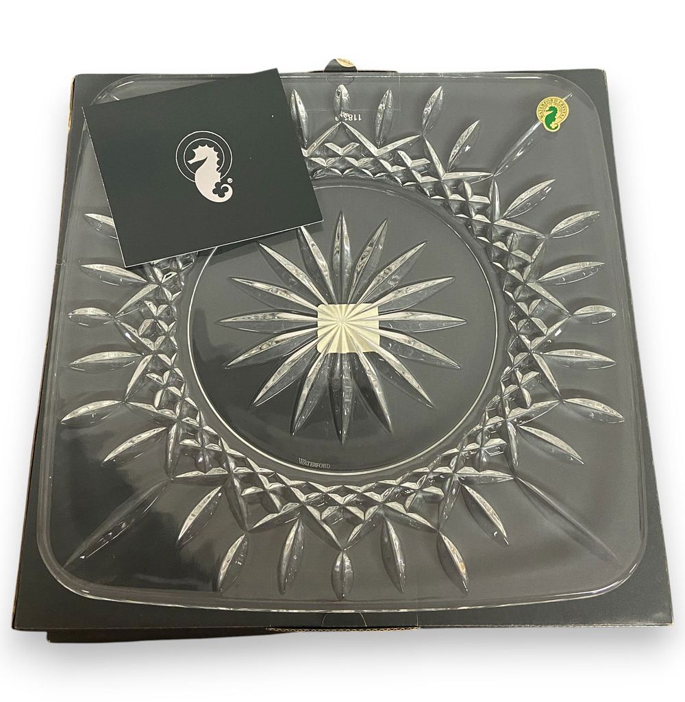 2 Waterford Crystal Lismore 12" Charger Plates. Two Waterford crystal Lismore 12" square charger 