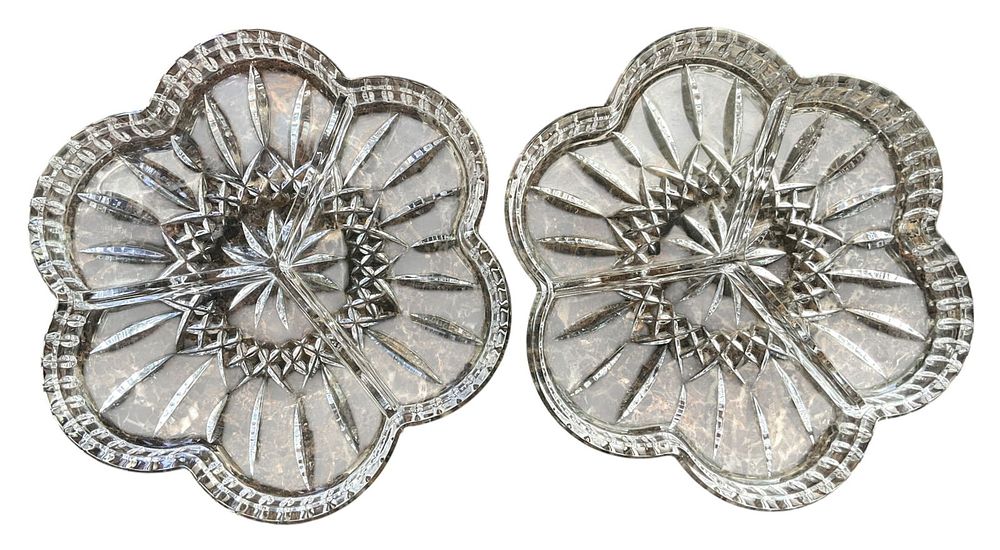 Pair of Waterford Crystal 3-Part Relish Dishes. Pair of Waterford crystal clover-shaped 3-part 