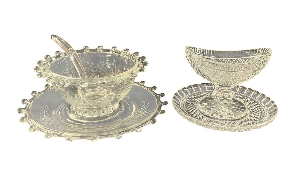 Waterford & Heisey Lariat Bowls with Under Plates. Two crystal bowls with under plates including 