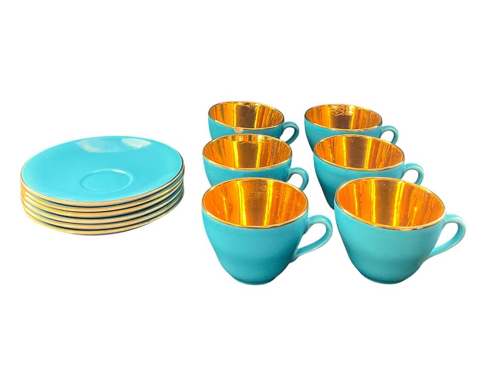 Blue & Gold Royal Copenhagen Demitasse Cup Set. Royal Copenhagen aluminia confetti demitasse cup 