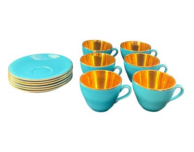 Blue & Gold Royal Copenhagen Demitasse Cup Set. Royal Copenhagen aluminia confetti demitasse cup 