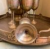 Indian Brass Coffee & Tea Set. Brass coffee and tea set including one pitcher, tray, and six Image - 3