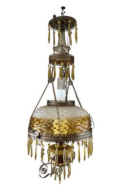 Victorian Hanging Glass Lamp Yellow Hobnail. Bradley &amp; Hubbard Victorian hanging glass lamp 