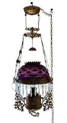 Victorian Hanging Glass Lamp Purple Thumbprint. Bradley &amp; Hubbard Victorian hanging glass 