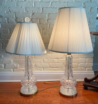 Pair of Waterford Crystal Table Lamps. Pair of Waterford crystal table lamps with one Waterford 