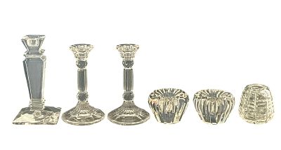 5 Crystal Candle Holders Incl Waterford. Five crystal candle holders including one pair of 