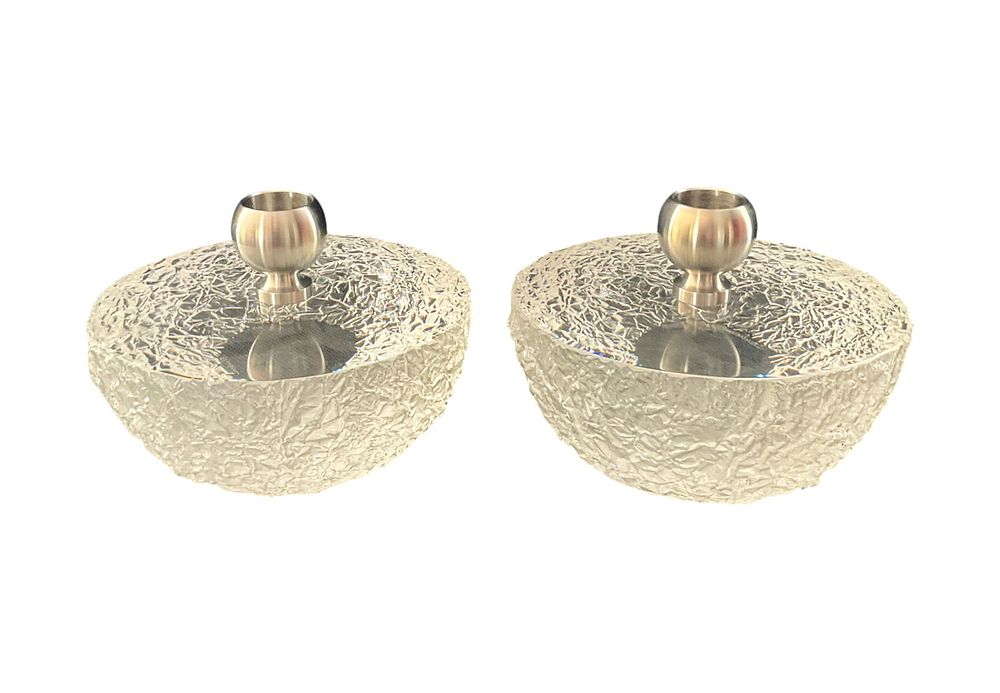 Pair of Steuben Crystal Candle Holders. Pair of Steuben crystal taper candle holders, signed on 