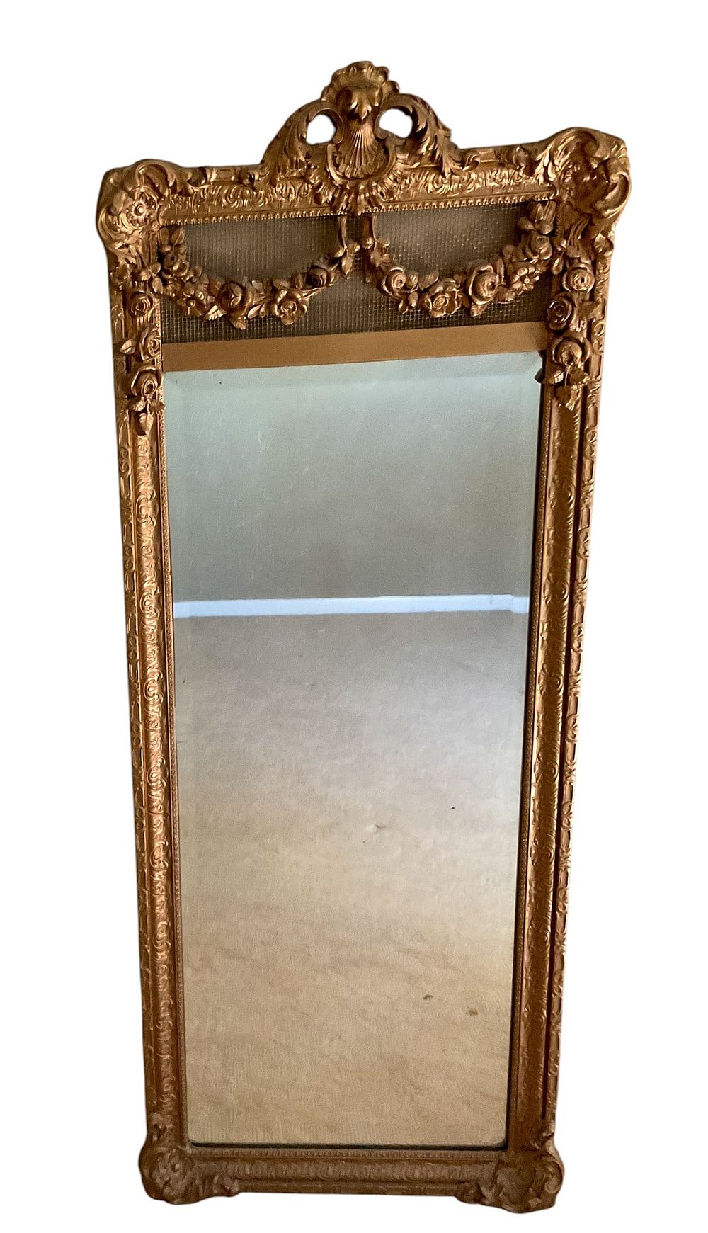 Rococo Revival Gilt Pier Mirror. Rococo revival style gilt pier mirror. Some damage to reverse 
