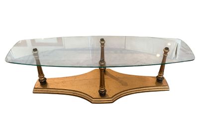 Hollywood Regency Glass Top Coffee Table. Hollywood Regency glass top coffee table on fluted 