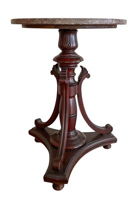 Mahogany Pedestal Table Marble Top. Mahogany pedestal table with red marble top. Light wear 