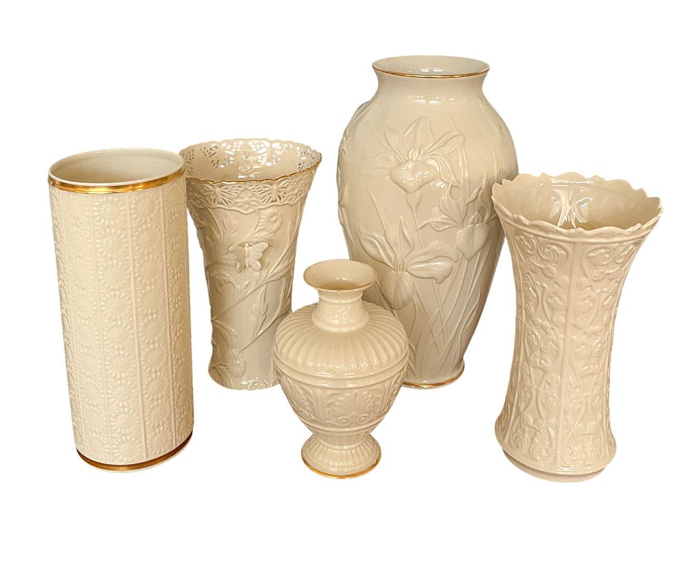 5 Large Lenox Vases Fjord, Wentworth, Athenian. Five Lenox vases including Butterflies &amp; 