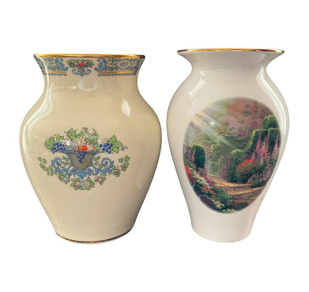 Lenox Autumn Vase & Thomas Kinkade Garden of Light. Two porcelain vases including Lenox Autumn 