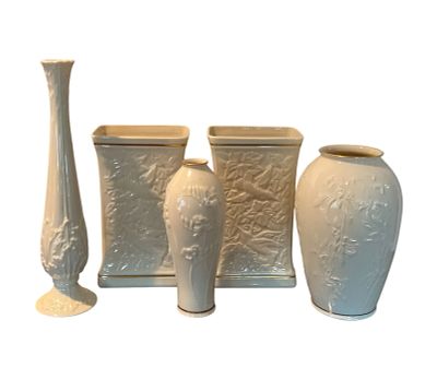5 Lenox Porcelain Vases Hummingbird Floral Motif. Five Lenox porcelain vases with hummingbird 