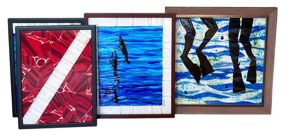 Lot 162: 4 Framed Billet Glass Artworks