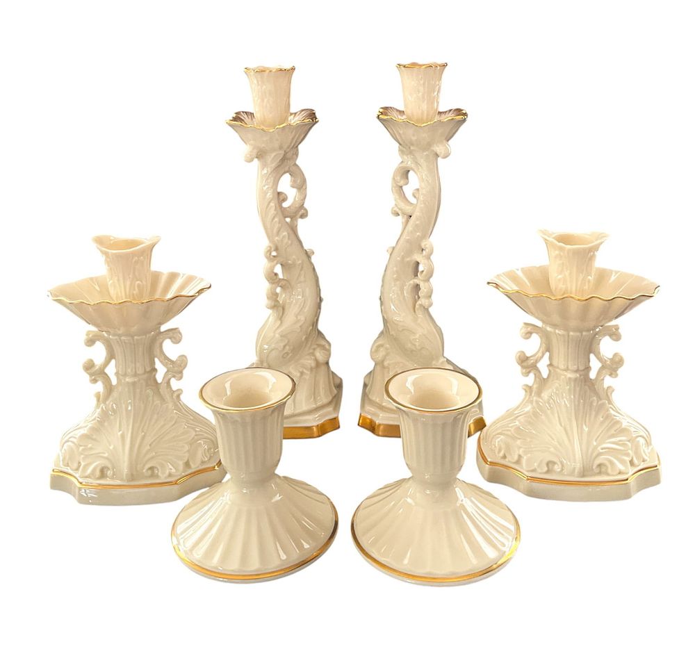 Lot 254: 3 Pairs Lenox Candlesticks 24K Gold Trim