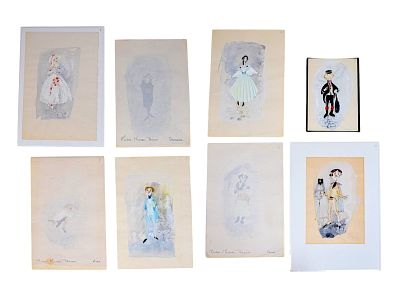 The Love Doctor 8 Pieces Costume Design Artwork. Tony Walton (British, 1934-2022). Moliere's 