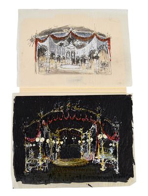Die Fledermaus 4 Pieces Set Design Artwork. Tony Walton (British, 1934-2022). Die Fledermaus 