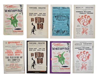 8 West End Posters 1950s-1960s. Group of 8 vintage theater posters for West End productions 