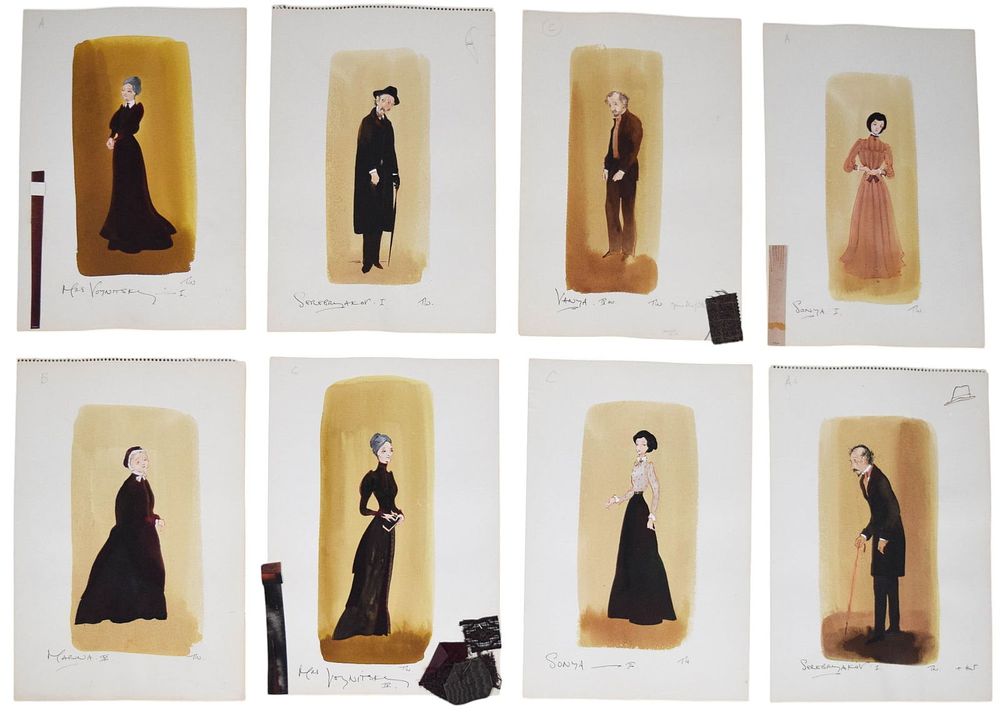 Lot 163: Uncle Vanya 8 Pieces Costume Design Artwork